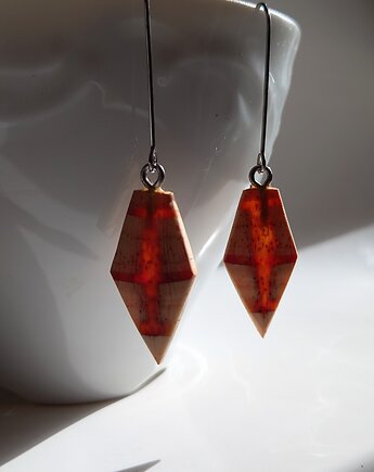 Drewniane kolczyki romby, mazuni