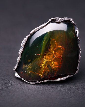 Pierścionek z bursztynem bałtyckim plaster miodu, Andorii by Baco