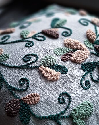 Poduszka kwiaty punch needle boho natural, PUCHAKI