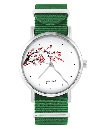 Zegarek - Kwitnąca wiśnia - zielony, nylonowy, yenoo