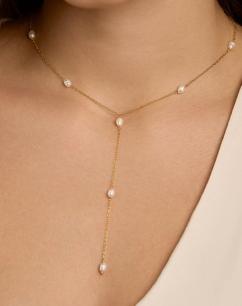 Złoty naszyjnik z perłami naturalnymi- srebro pozłacane, Coccola JEWELLERY