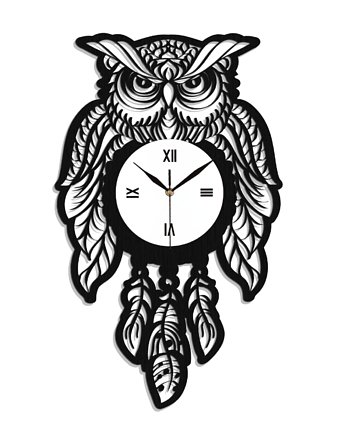 DEKORACYJNY, AŻUROWY ZEGAR ŚCIENNY, SOWA, ŁAPACZ SNÓW,BOHO Design, ORNAMENTI