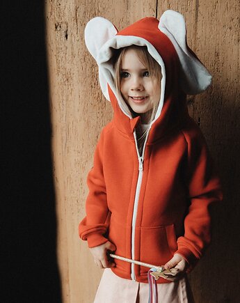 Bluza z kapturem z uszami słonia dla dziecka czerwona, USZYTE