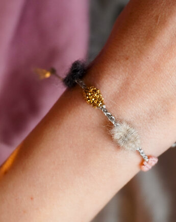 Unikatowa bransoletka na sznurku z elementami tkanymi, Słońcem Tkane