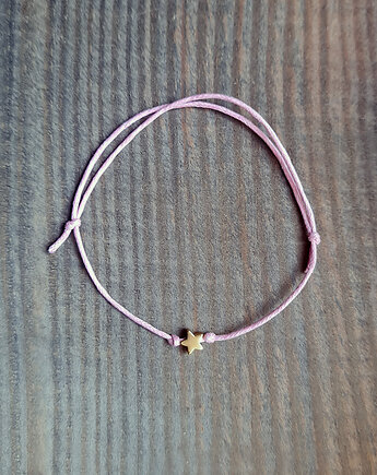 Złocona bransoletka STAR gwiazdka na sznurku pink, COCONUT