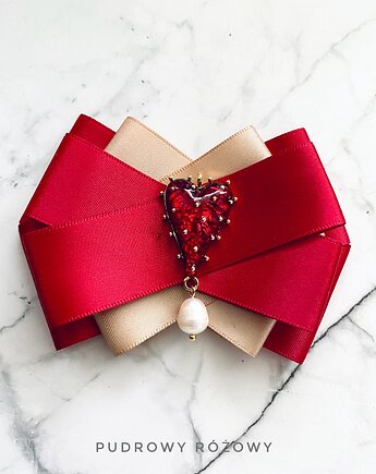 Brosza z niesamowitym sercem z 3d z perełką NEW, Pudrowy Różowy