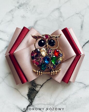 Brosza z Sową  z kryształków Nowość, Pudrowy Różowy