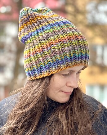 Czapka z merynosa 100% mix z zielonym, Made by Jaga