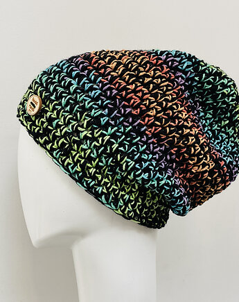 Gruba czapka beanie smerf kolorowa szydełkowa, splotomaniaa