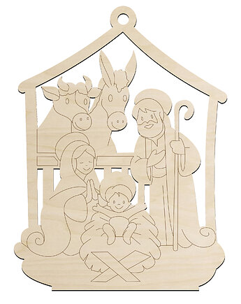 Drewniana Stajenka z Grawerem 10cm Zawieszka Ozdoba Choinkowa Decoupage DIY, smxdsgn