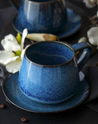 Filiżanka Beczułka ręcznie robiona niebieska 250 ml  - Borówka, Ceramika Tyka