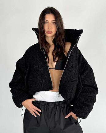 Krótka kurtka typu bomber teddy czarna, REST Factory