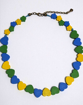 Korale - Serca -  drewniane, krótkie, yenoo