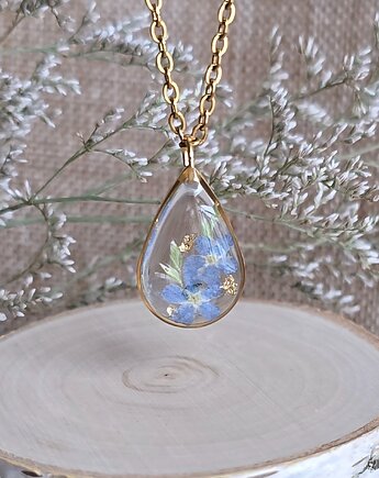 Wieczny kwiat niezapominajki z żywicy wisiorek, zkwiatem