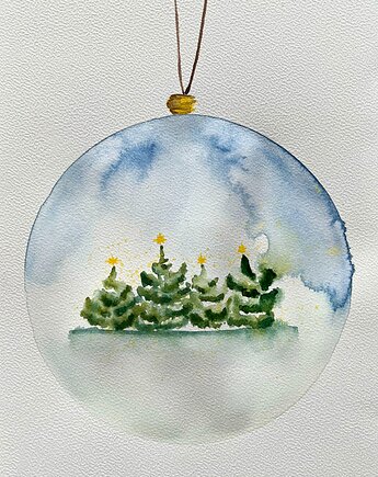 Bombka z choinkami a4 - akwarela, Bohemian Soul atelier by M.