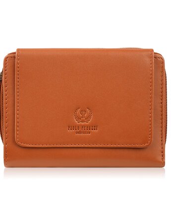 Portfel damski skórzany pomarańczowy duży w orientacji poziomej z RFID Paolo , Paolo Peruzzi