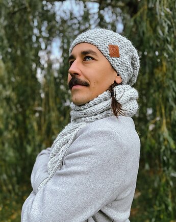 Męska czapka MERINO Neverland Wybielony szary + podszewka JEDWAB, Brain Inside