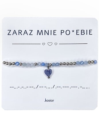 Bransoletka z alfabetem Morse  Akwamaryn,  Hematyt, karolina kosior