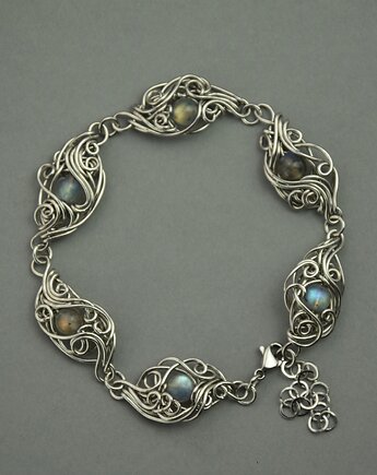 Bransoletka regulowana kolorowe labradoryty wire wrapping, Agata Rozanska