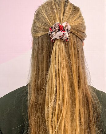 Jedwabna scrunchie gumka frotka midi róże i panterka, Zdunetti