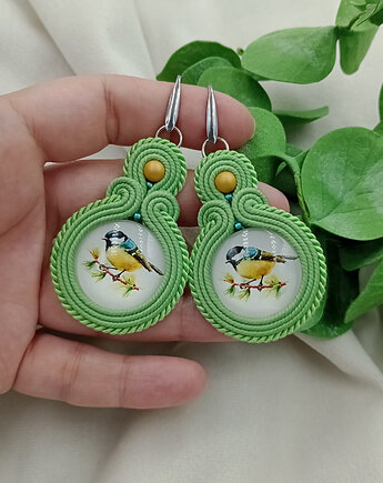 Kolczyki soutache sutasz sikorki, z sikorką, Soutacheria