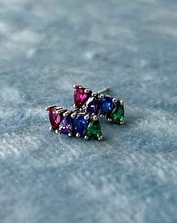 Kolczyki srebrne 925 na sztyfcie z kolorowymi cyrkoniami, Ade Art