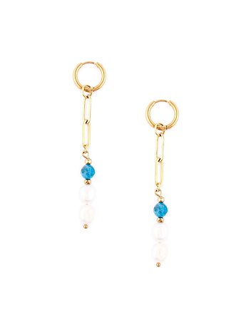 Kolczyki z Perłami rzecznymi i lazurowymi Apatytami - Saint-Tropez Pozłacana, Kulka Bransoletki