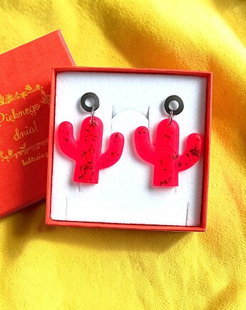 Kolczyki z żywicy : KAKTUSY : neon red, kaktusia