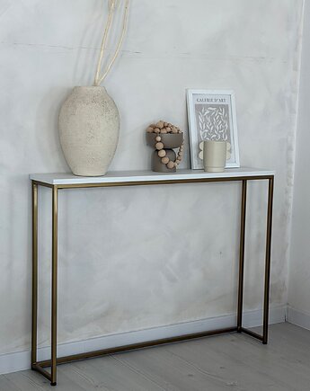 SILVIA złoto biała konsola przyścienna wąska 20 cm., Papierówka Simple form of furniture