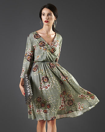 Popielata sukienka w kwiaty PALOMA, Kasia Miciak design