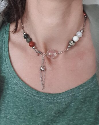 Naszyjnik FANABERIA łańcuchy, kulki, jaspisy, labradoryt, kamień księżycowy