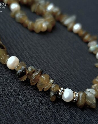 Elegancki naszyjnik z labradorytu i pereł ręcznie robiony prezent dla niej, Galeria Limart