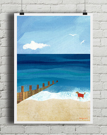 W morskich falach - plakat z psem, minimalmill