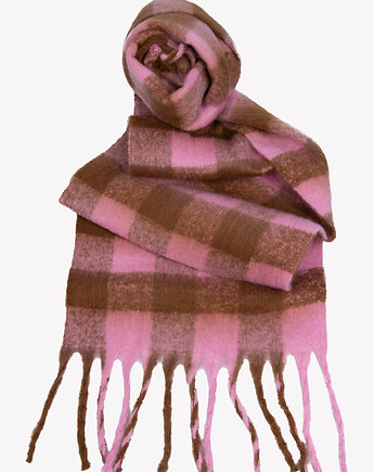 Szal w kratę beżowo-różową z frędzlami 40x190 cm, ALLORA BE UNIQUE