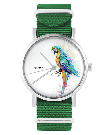 Zegarek - Turkusowa papuga - zielony, nylonowy, yenoo