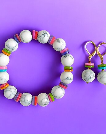 RAZEM TANIEJ! hot rend  : bransoletka i kolczyki : howlit kolorowa muszla, kaktusia