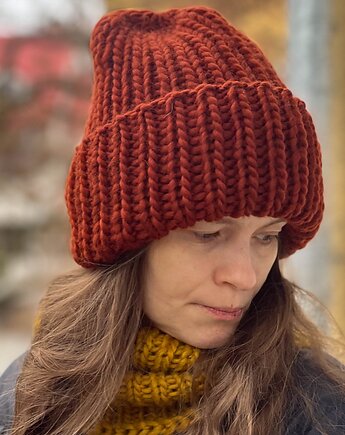 Zimowa czapka z wełny peruwiańskiej Lumi rdzawy brąz, Made by Jaga