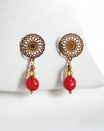 Kolczyki : INDIA :  koral czerwony na ozdobnych sztyftach, kaktusia