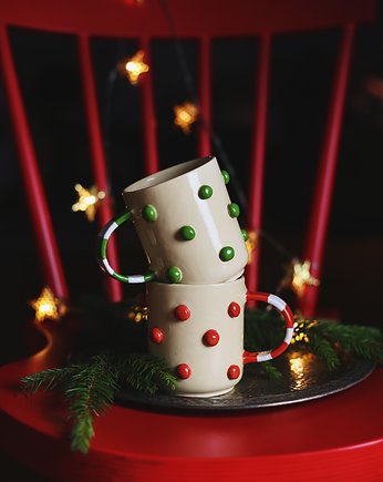Ceramiczny kubek w bąbelki CHRISTMAS TIME, Naturalnie, Z Gliny