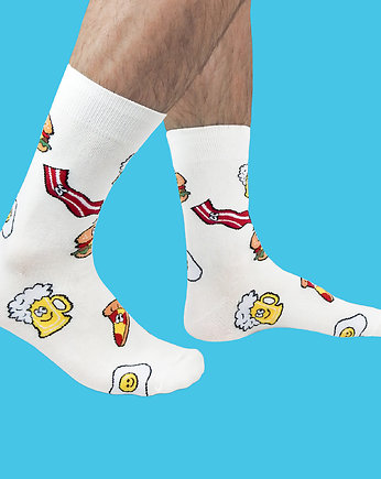 Męskie skarpetki w jedzenie - Śmieszne skarpetki z piwem - białe, CandySox
