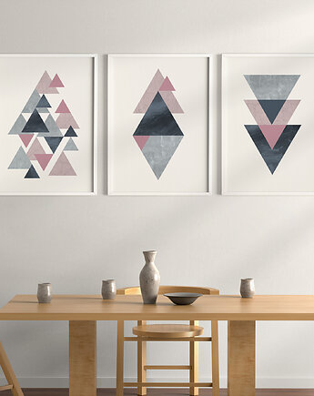 Nowoczesny zestaw 3 geometrycznych plakatów/grafik, skandynawski styl., Grawisfera
