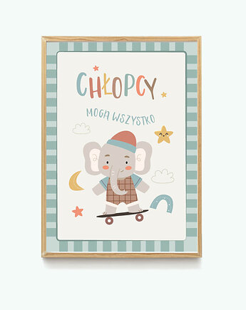 Chłopcy mogą wszystko - plakat słoń na deskorolce kolorowy, ALE Pomysl