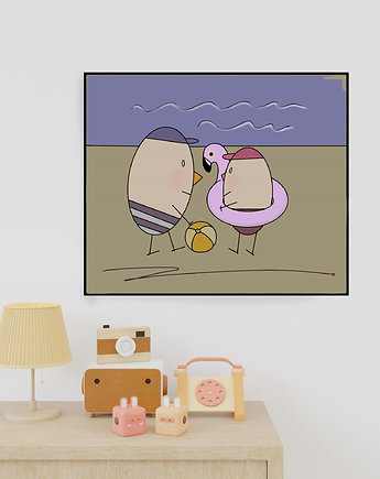 GRAFIKA NA PŁÓTNIE - Pan Jajko z synem na plaży, Ravenart