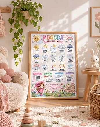 Plakat edukacyjny POGODA dla dziewczynki, Dekoracjan