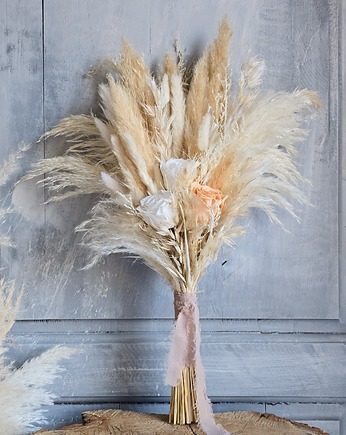 Bukiet ślubny boho - trawy pampasowe i róże, BohoSuszki
