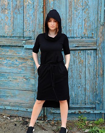 Sukienka czarna bawełniana z kapturem, NavahoClothing