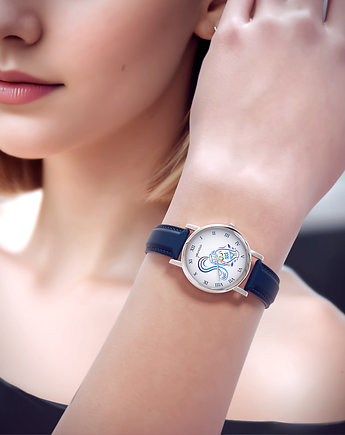 Zegarek mały - Wodnik - skórzany, granatowy, yenoo