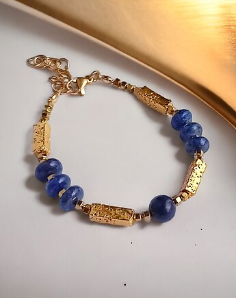 Bransoletka LAPIS LAZULI i  LAWA : granatowo -złota, kaktusia