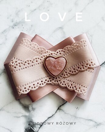 Pudrowa Brosza z sercem z masy kamiennej  NEW, Pudrowy Różowy