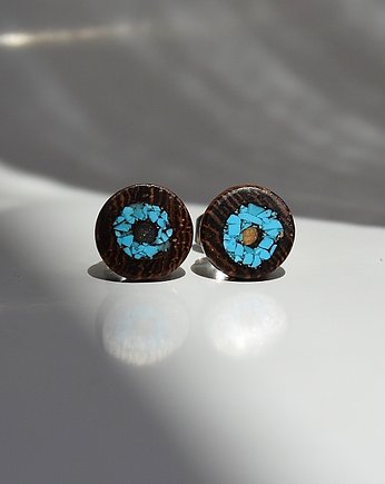 Niezapominajki z drewna wenge z turkusem, mazuni